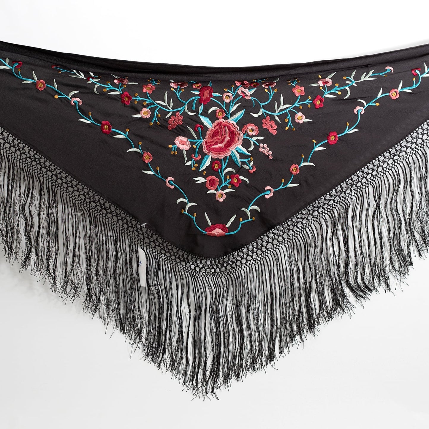Black floral embroidered mantoncillo shawl.