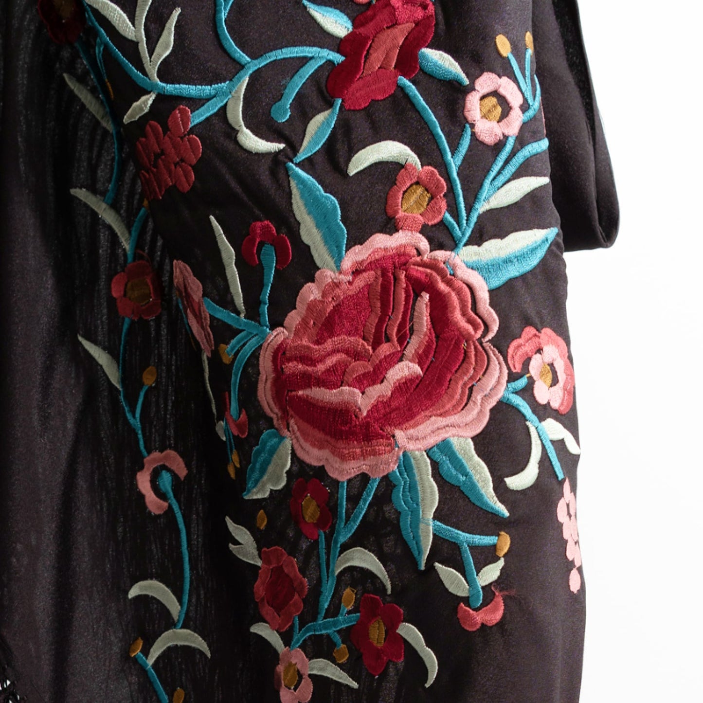Black floral embroidered mantoncillo shawl.