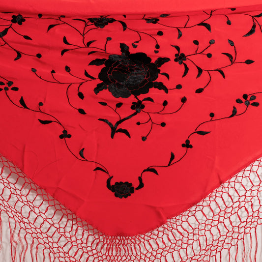 natural silk fully embroidered shawl, flower detail