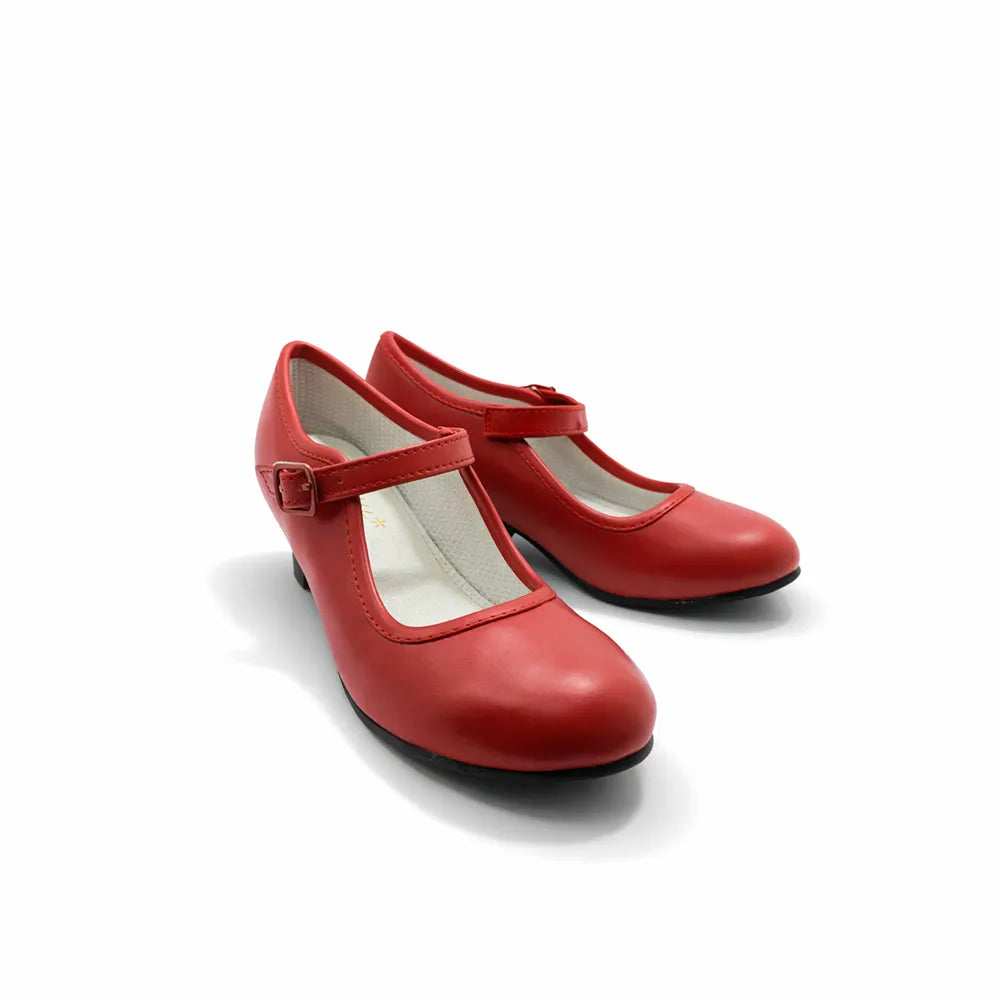 Red shoes with a strap on a white background