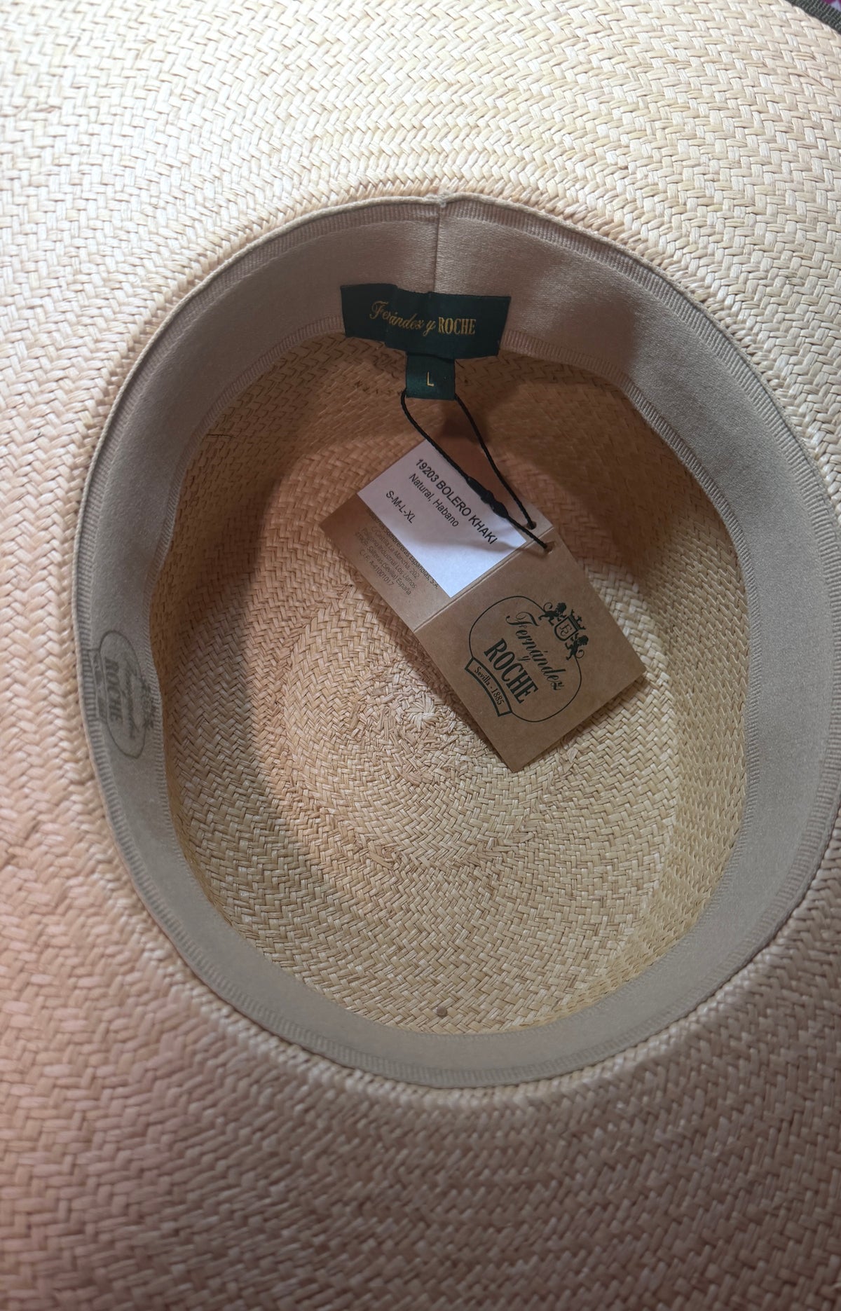 "Fernández y Roche"  Panama Bolero "Olive" Hat with Olive Ribbon Hatband