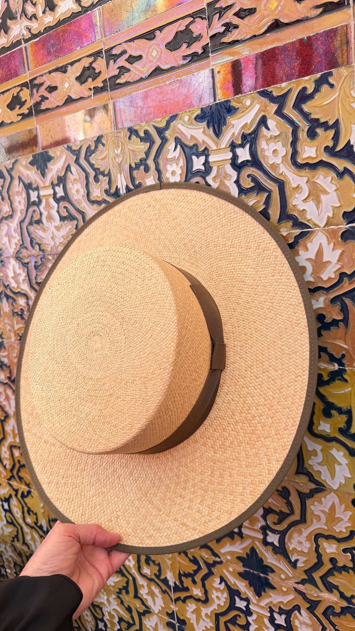 "Fernández y Roche"  Panama Bolero "Olive" Hat with Olive Ribbon Hatband