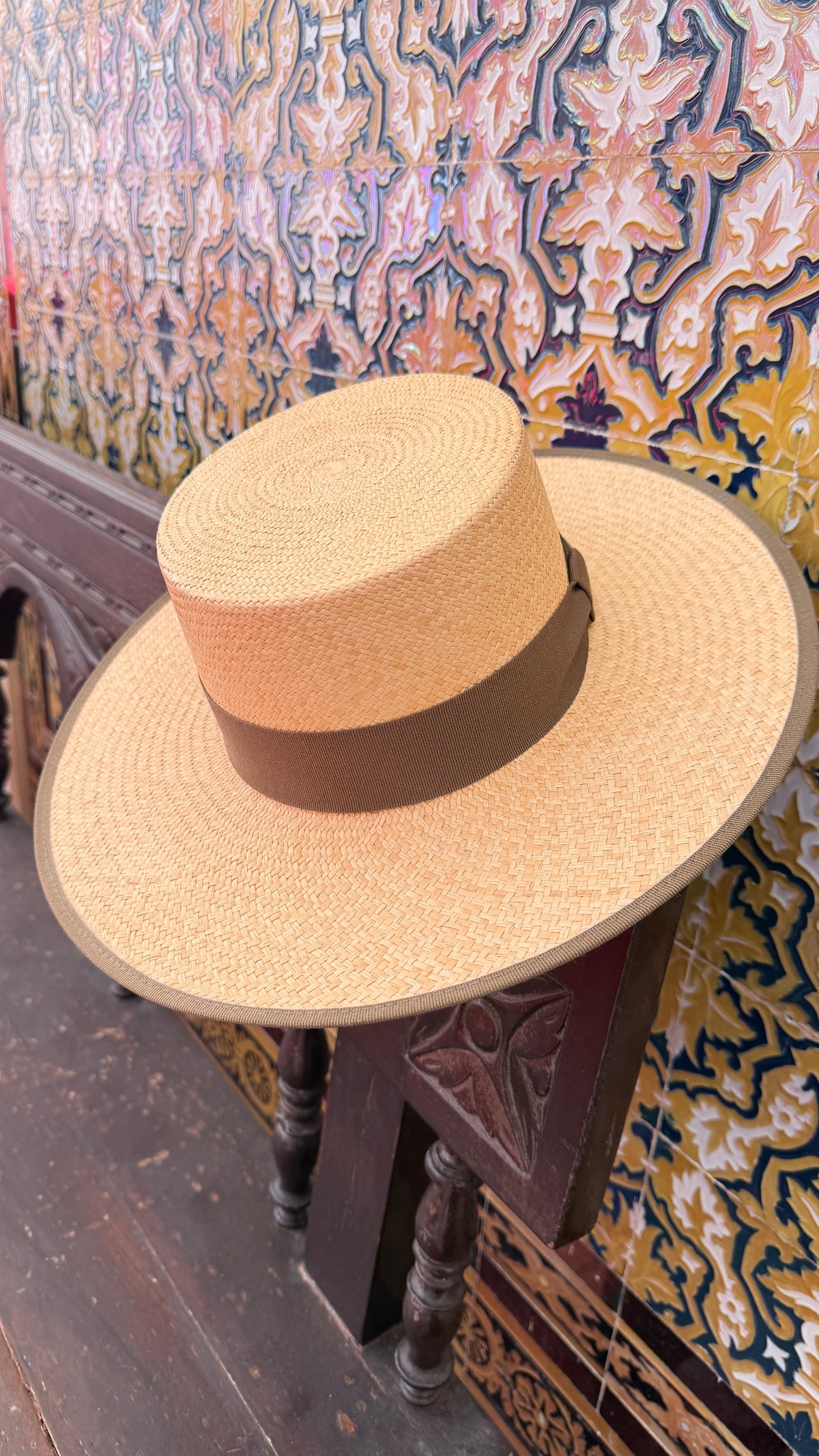 "Fernández y Roche"  Panama Bolero "Olive" Hat with Olive Ribbon Hatband