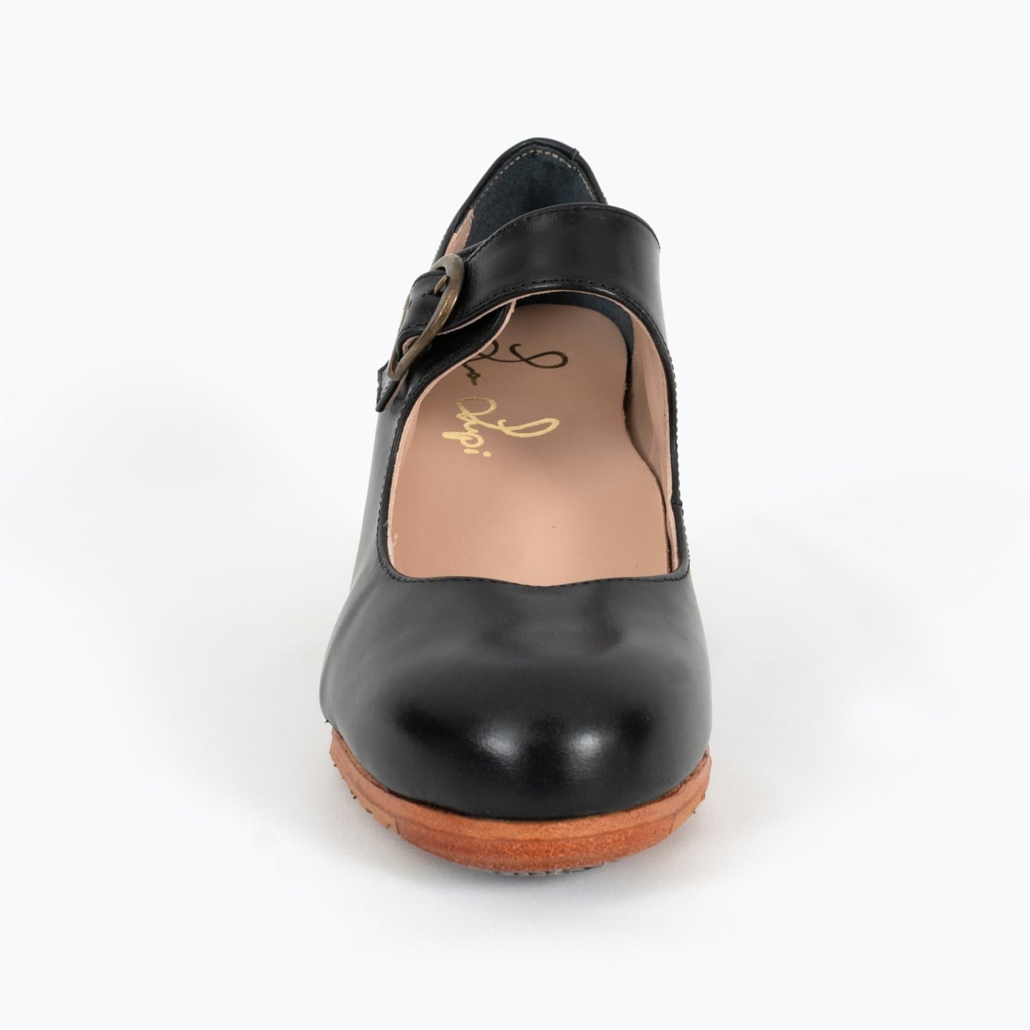 Professional Flamenco Dance Shoes "La Lupi" model  in black leather and “cuban” heel.