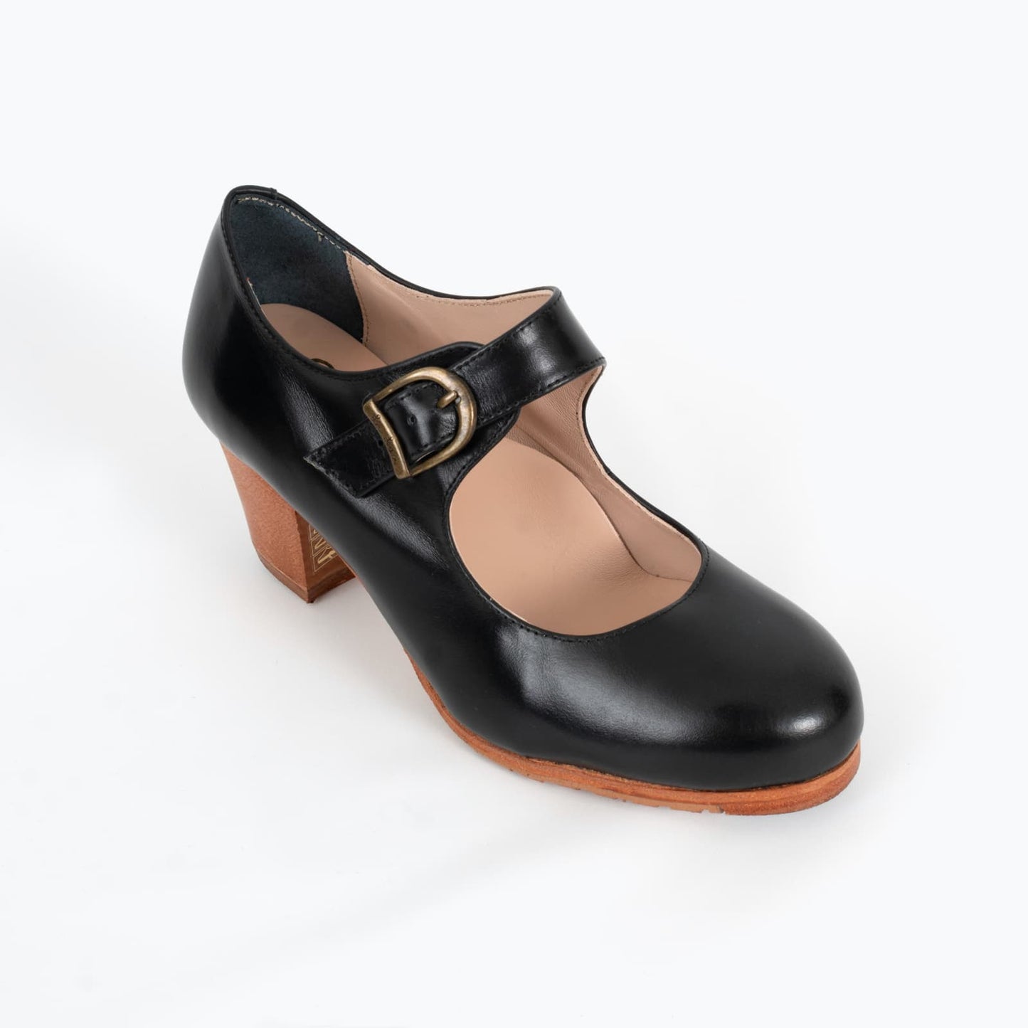 Professional Flamenco Dance Shoes "La Lupi" model  in black leather and “cuban” heel.