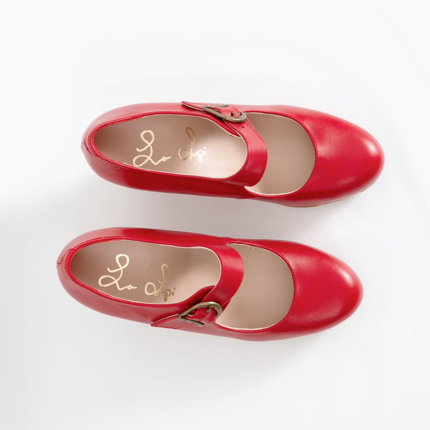 Professional Flamenco Dance Shoes "La Lupi" model  in Red leather and “carrete” heel.