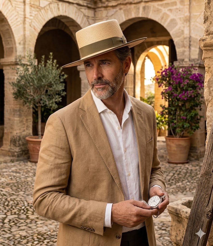 "Fernández y Roche"  Panama Bolero "Olive" Hat with Olive Ribbon Hatband