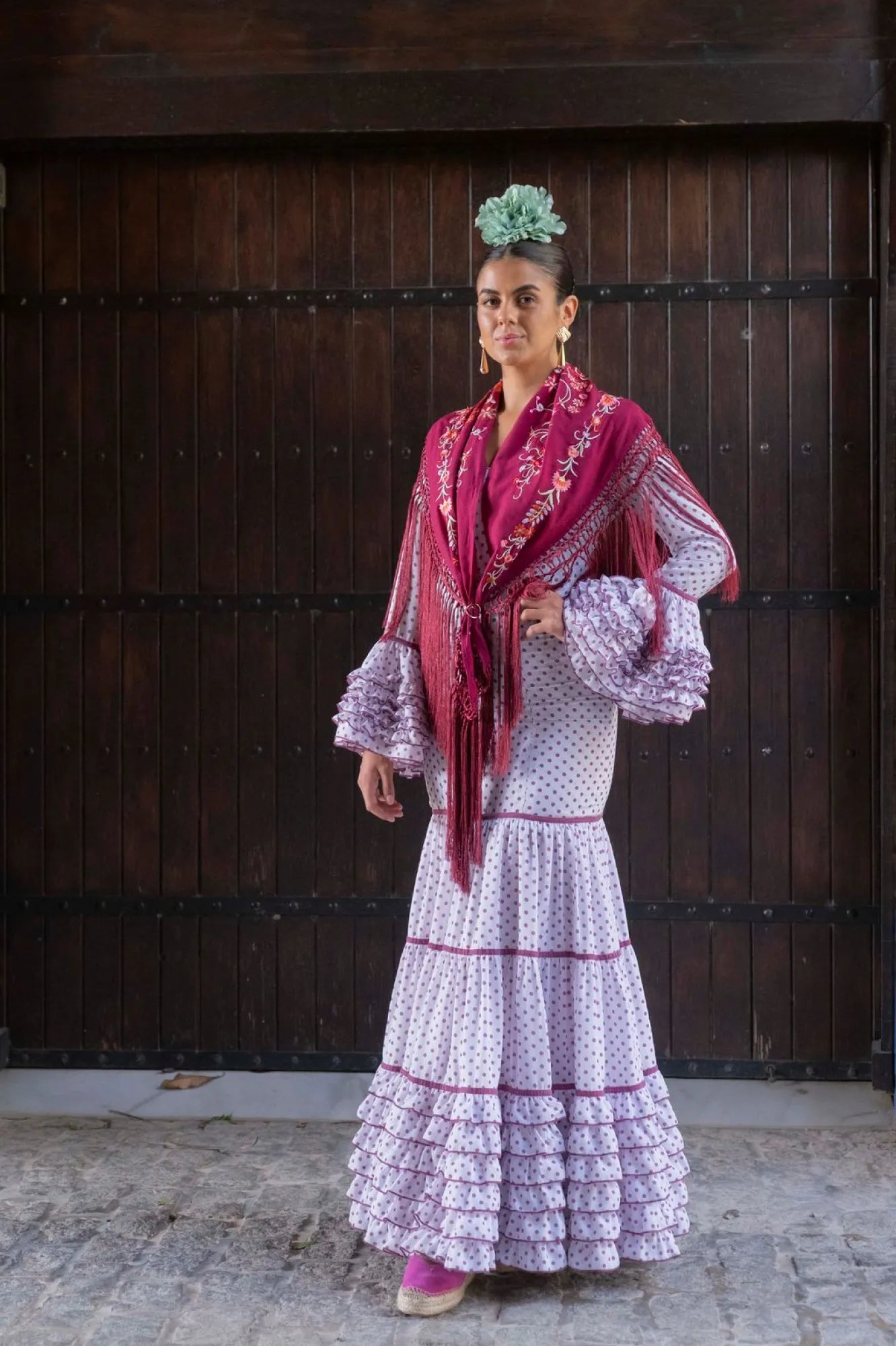 Alegrias del Sur Dress - White & Pink Polka Dot Flamenco Dress for Women