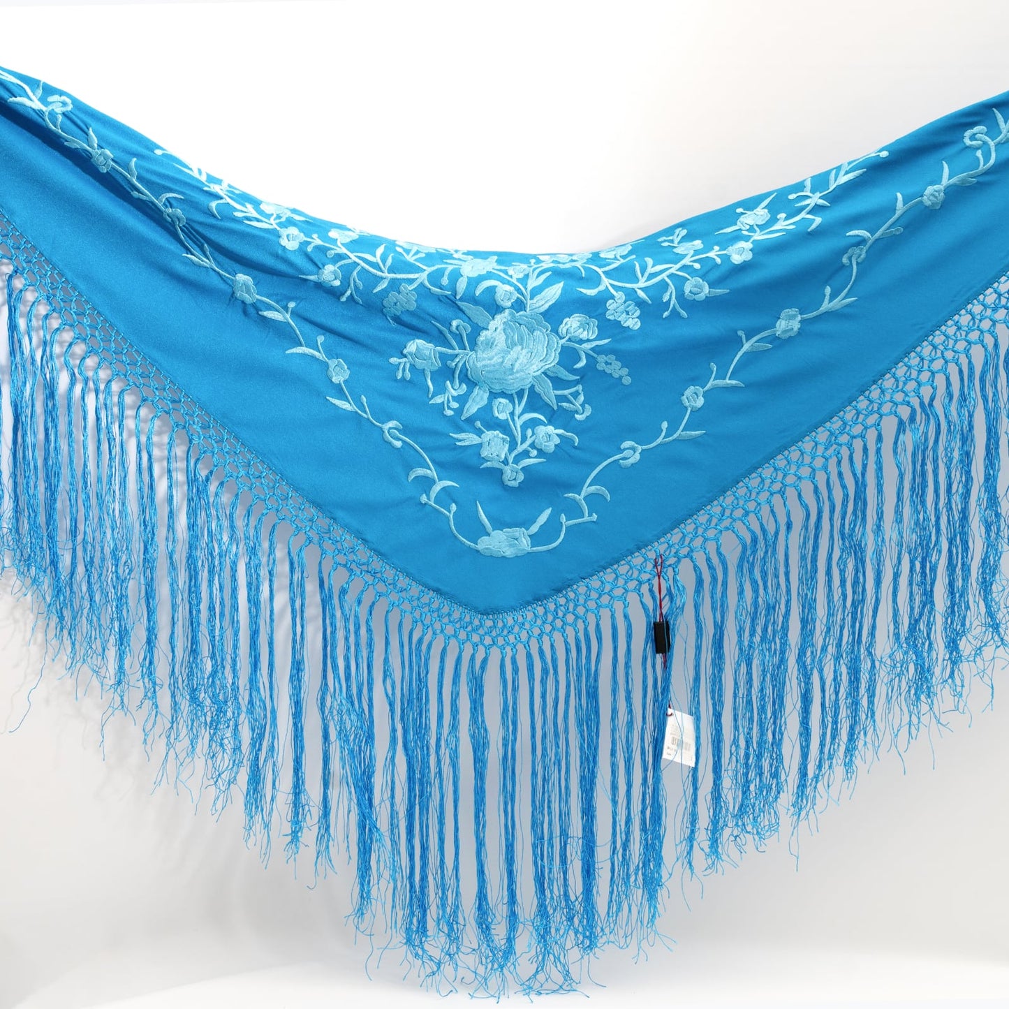 Blue Miami floral embroidered mantoncillo shawl.