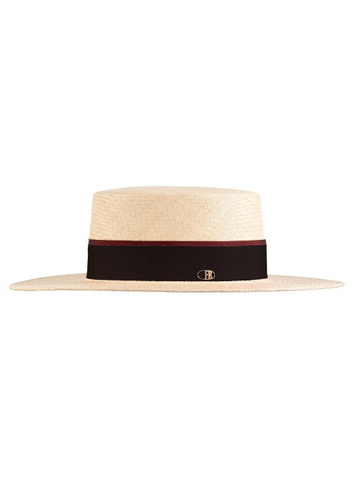 "Fernández y Roche"  Panama Bolero "Vico" Hat with Black and Wine Ribbon Hatband
