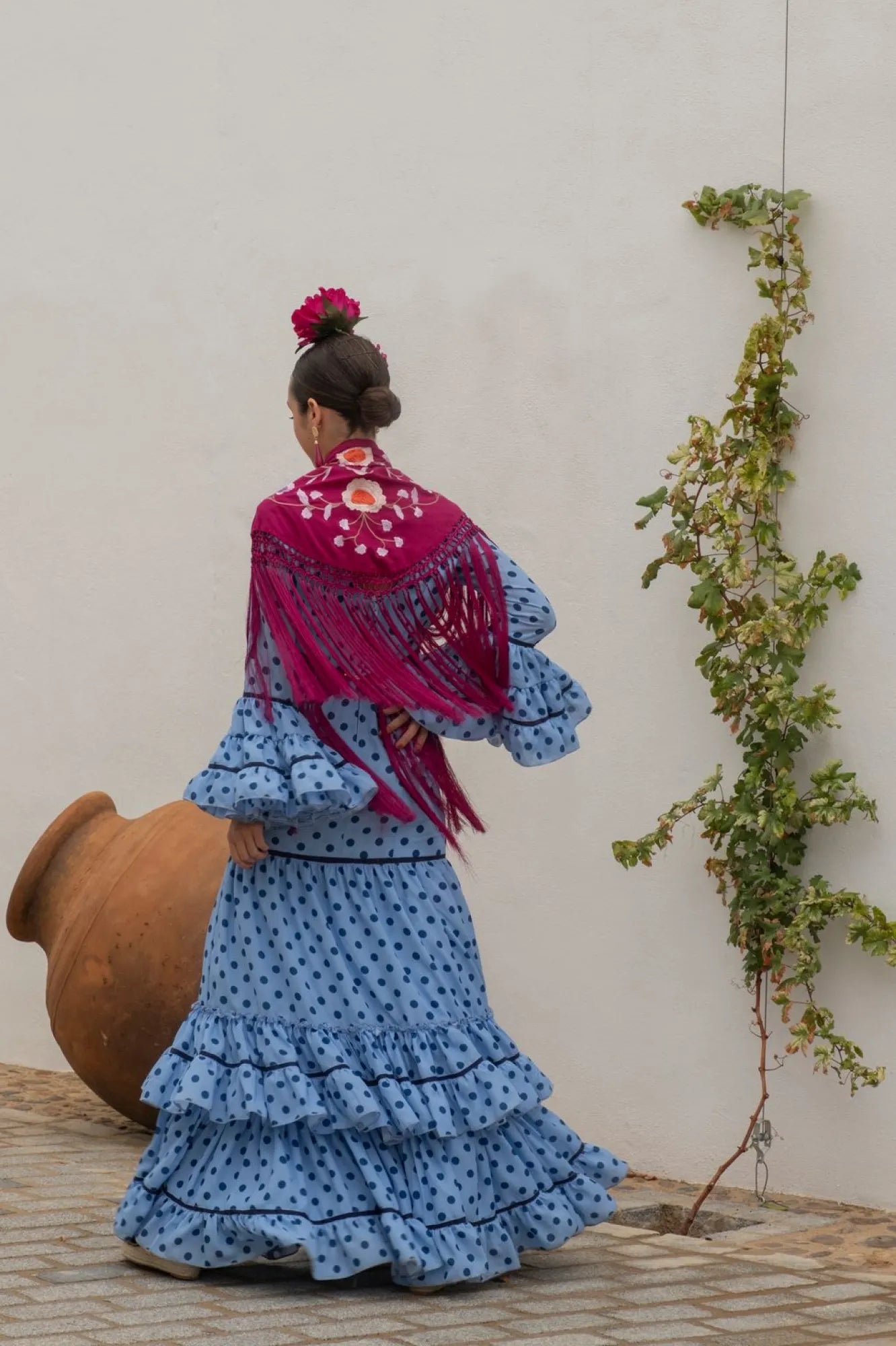 Azahar - Light Blue Flamenco Dress for Girls with Tonal Polka Dots