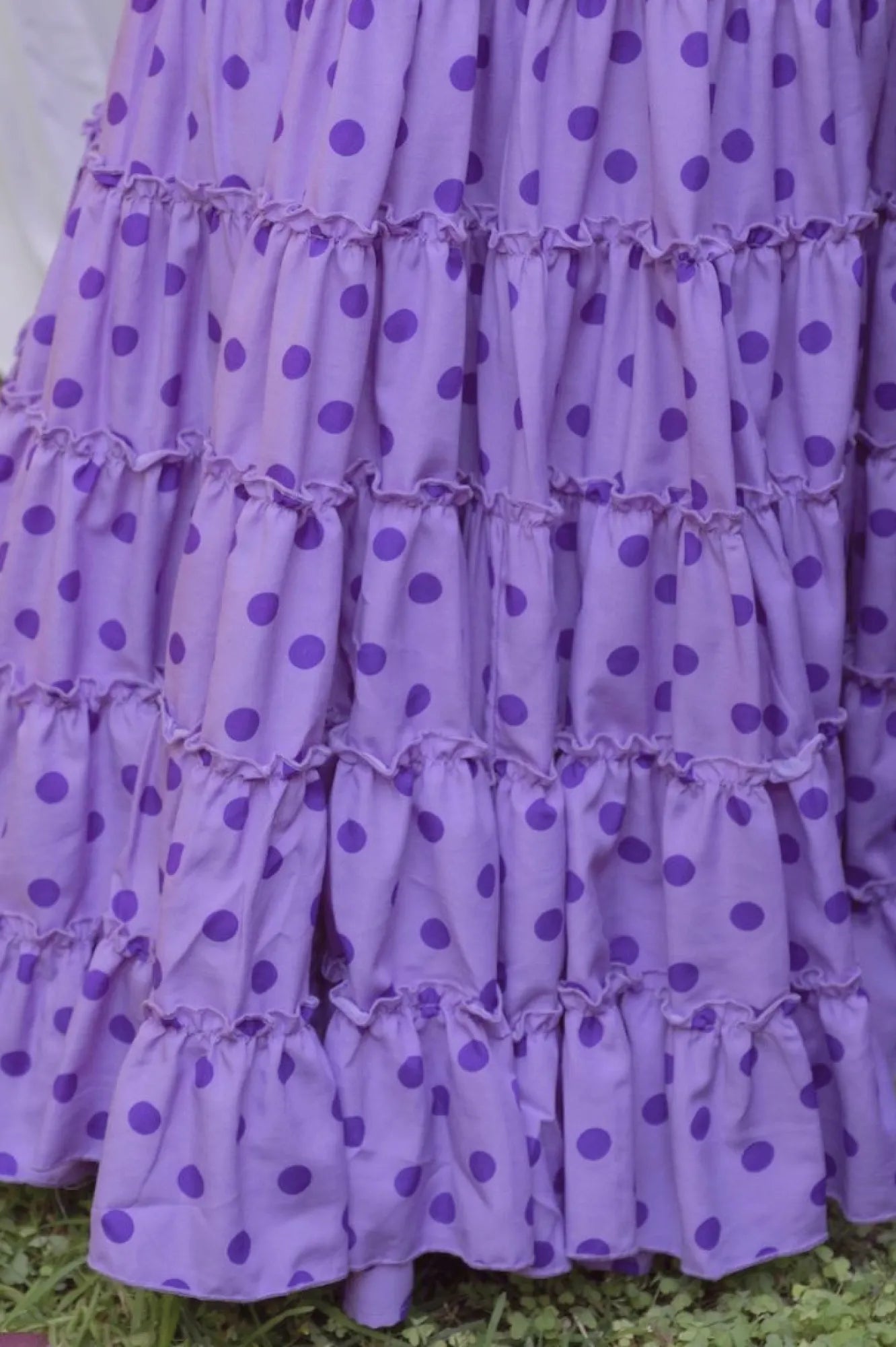 Coral Dress - Purple Flamenco Dress for Women with Tonal Polka Dots & Canastera Skirt
