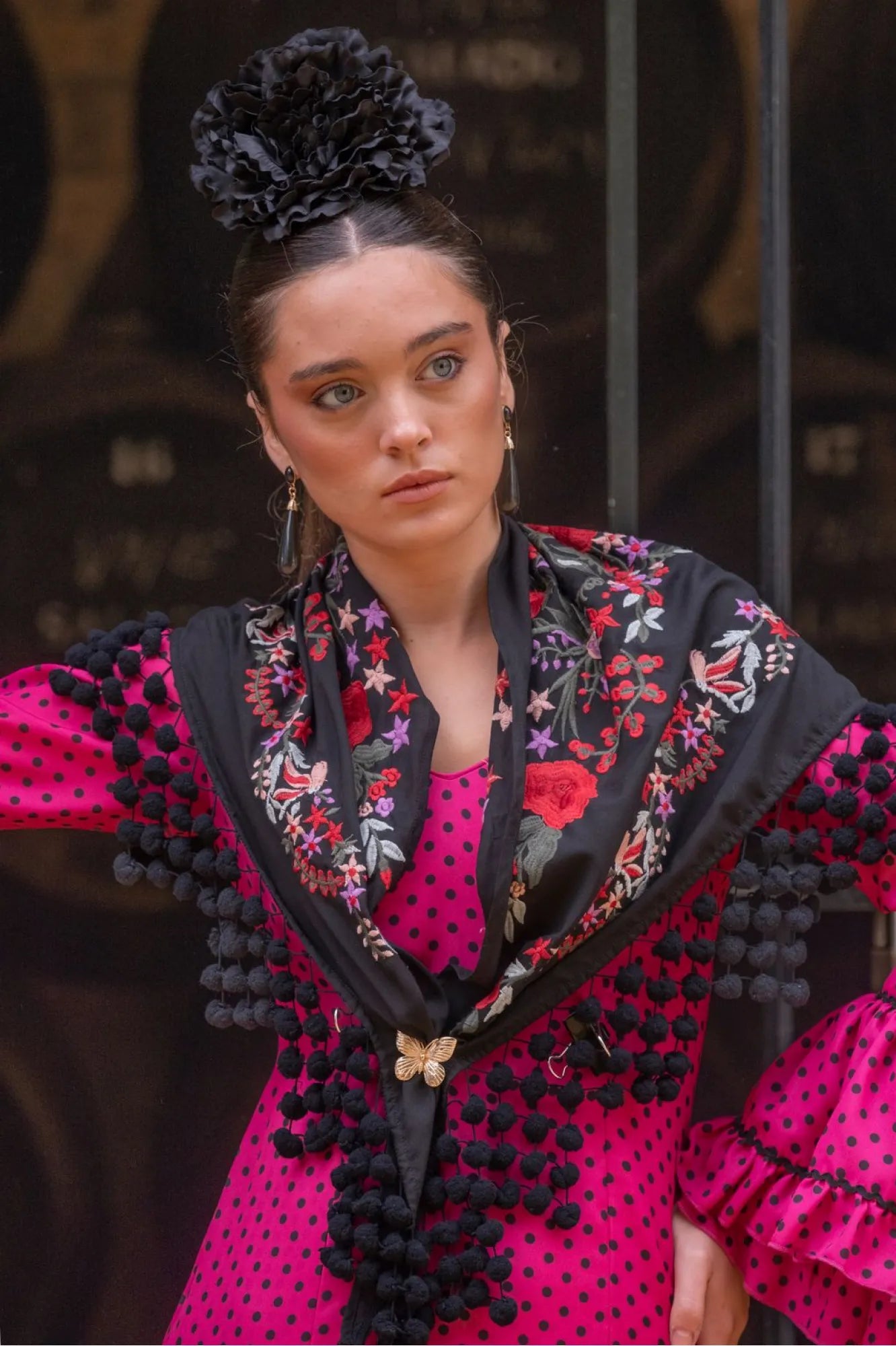 Jacaranda Dress – Fuchsia Flamenco Dress with Black Polka Dots & Tiered Ruffles