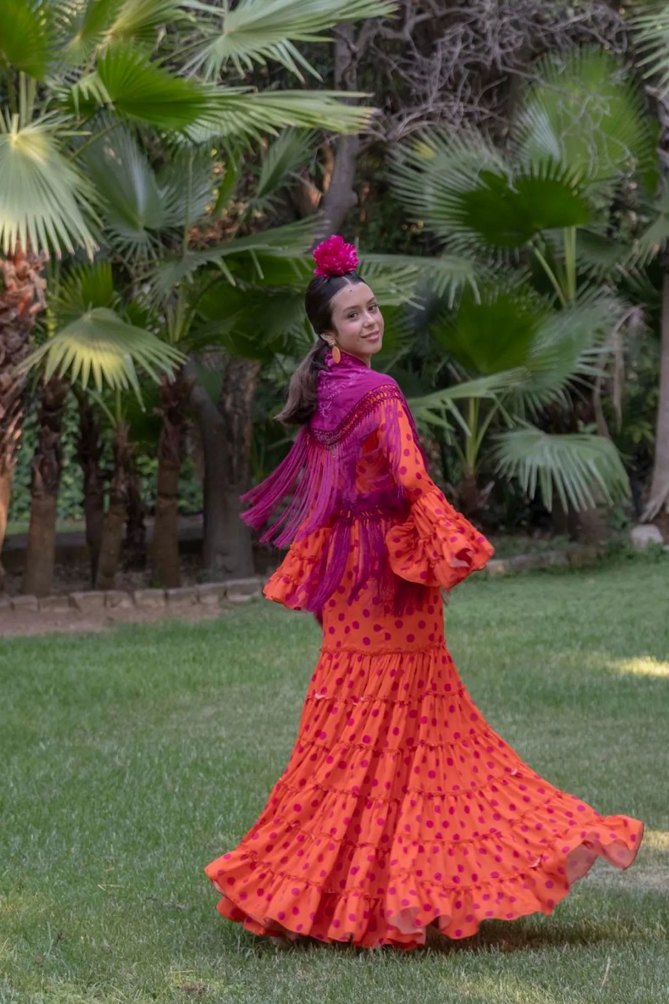 La Campanera Dress – Authentic Orange Flamenco Dress for Teens