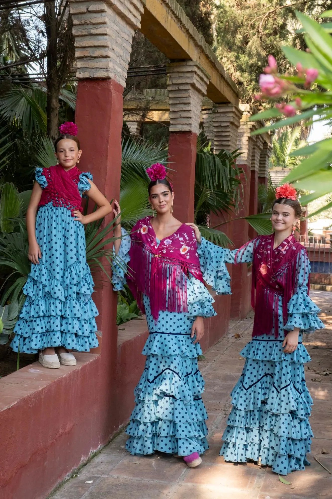 Llanto de Romero Dress - Turquoise Flamenco Dress with Tonal Polka Dots & Ruffled Skirt