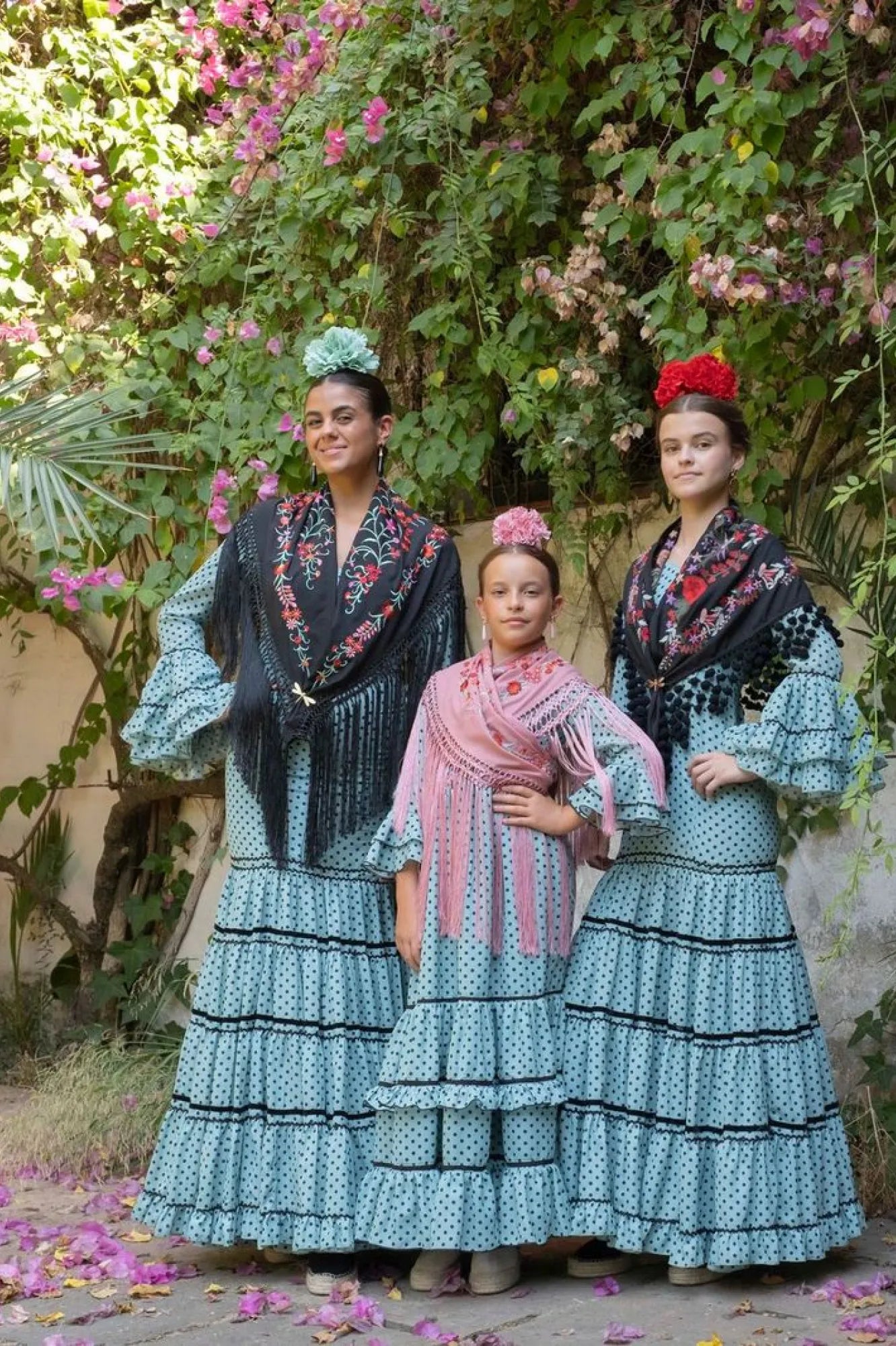 Milagrosa Dress – Green Flamenco Dress for Girls with Black Polka Dots & Canastera Skirt