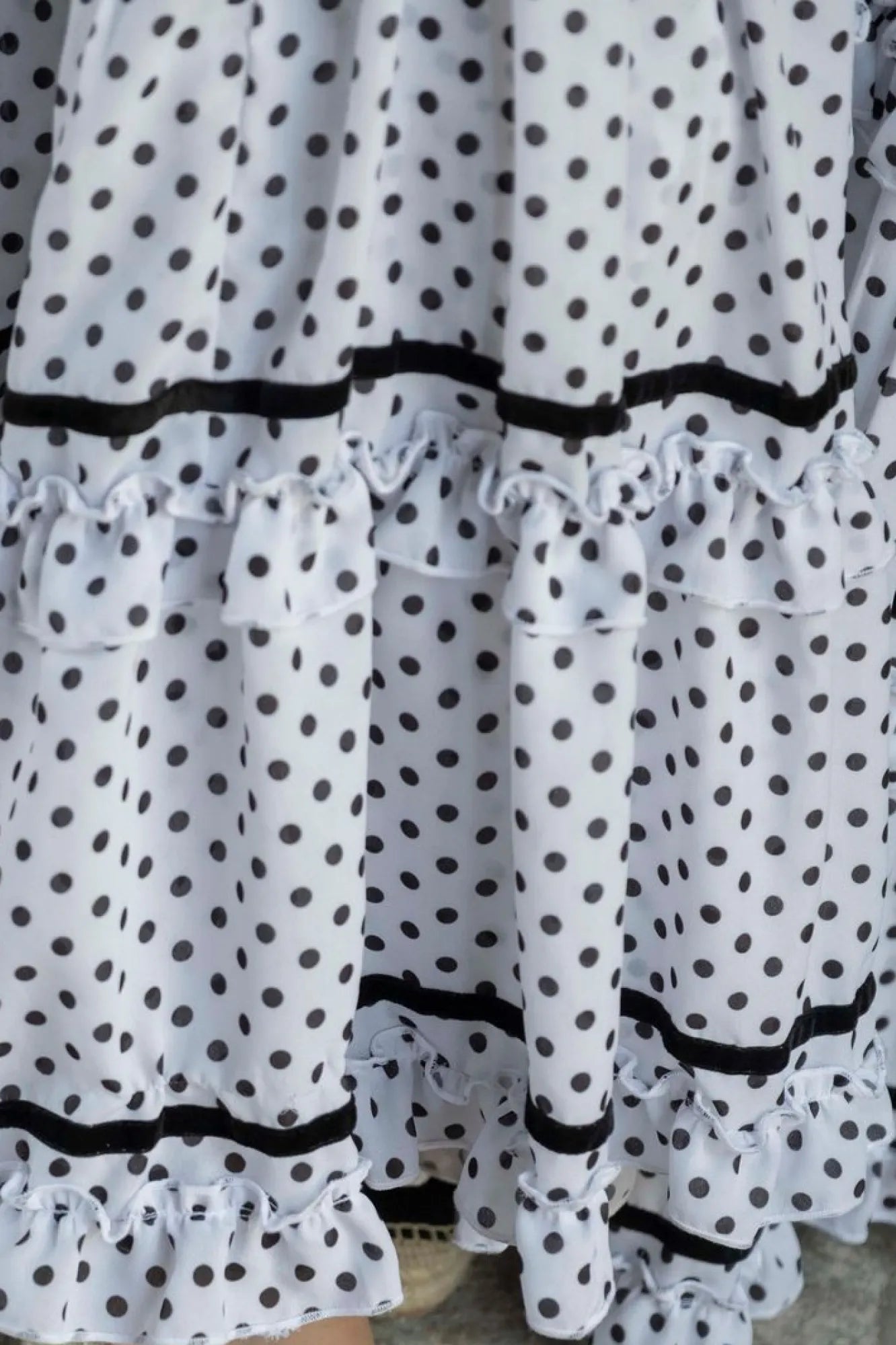 Promesa Dress - White Flamenco Dress with Black Polka Dots & Canastera Skirt · Sevilla Feria Style
