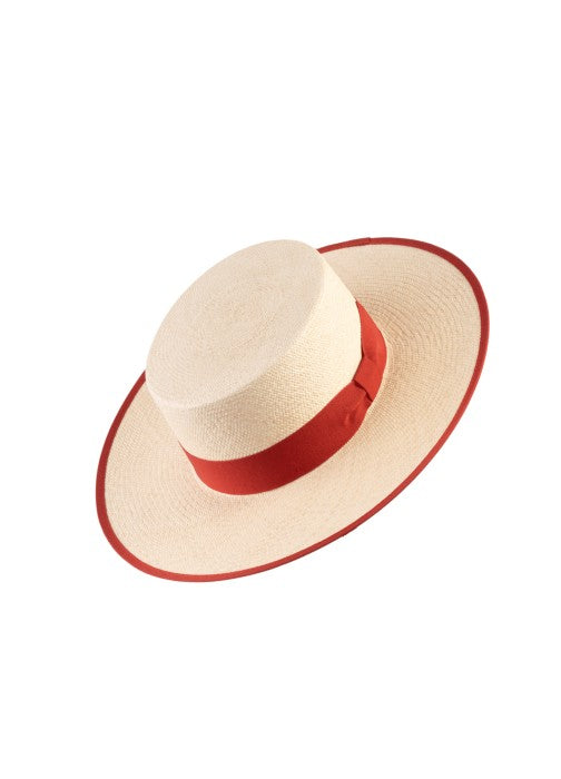 "Fernández y Roche" Authentic Panama Bolero Hat with Red Ribbon Hatband
