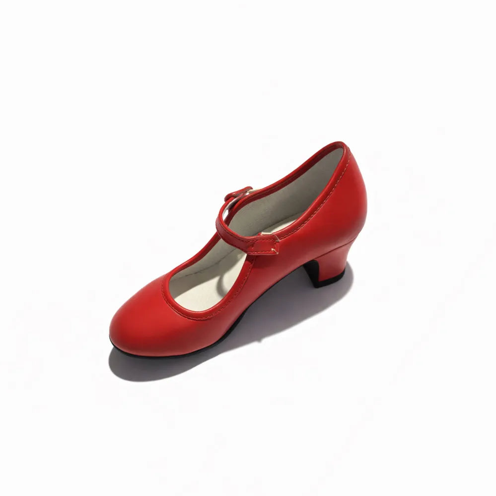 Red shoe with a strap on a white background