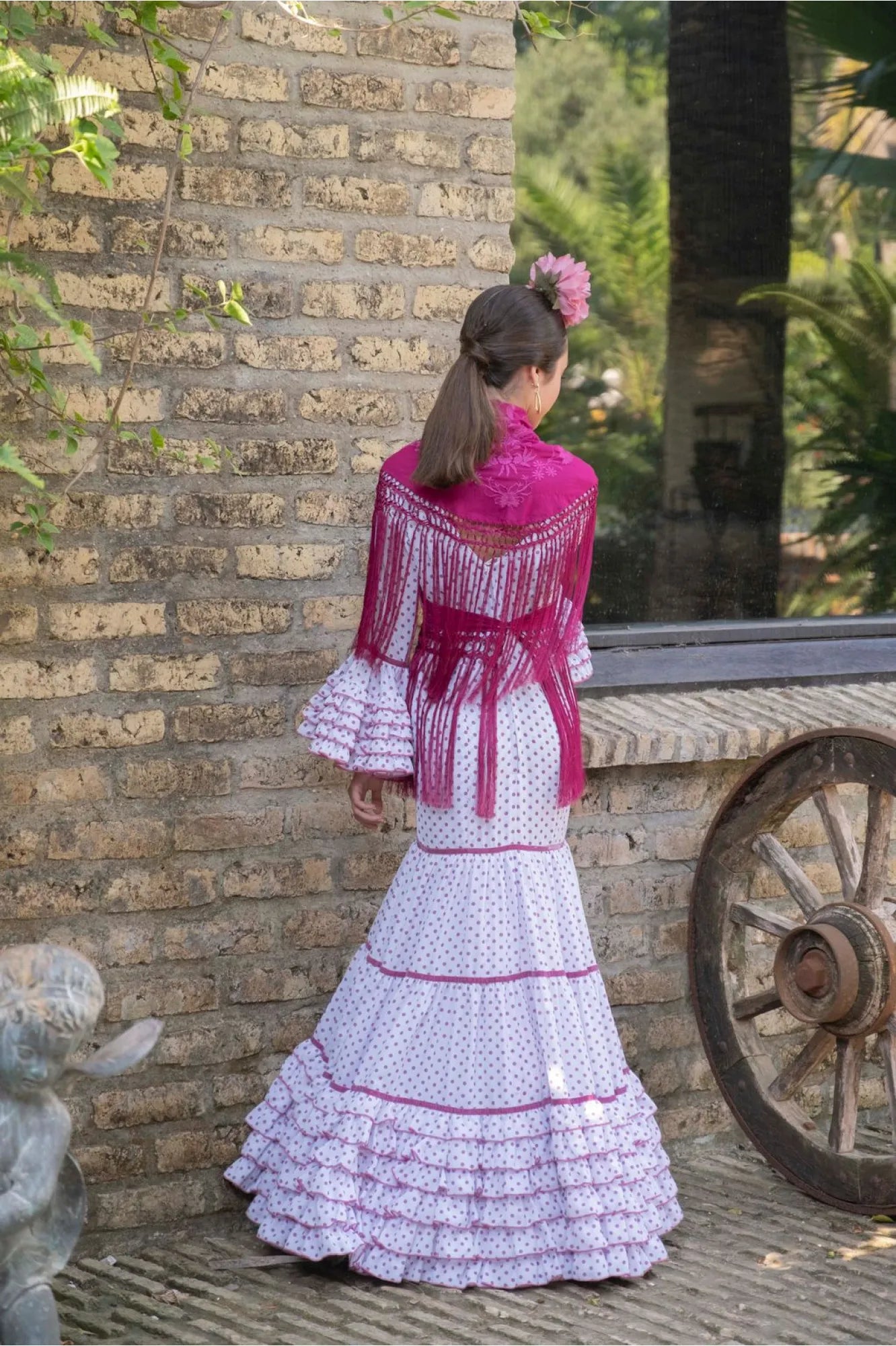 Tientos de Seda Dress - White & Pink Flamenco Dress for Teens with Canastera Skirt